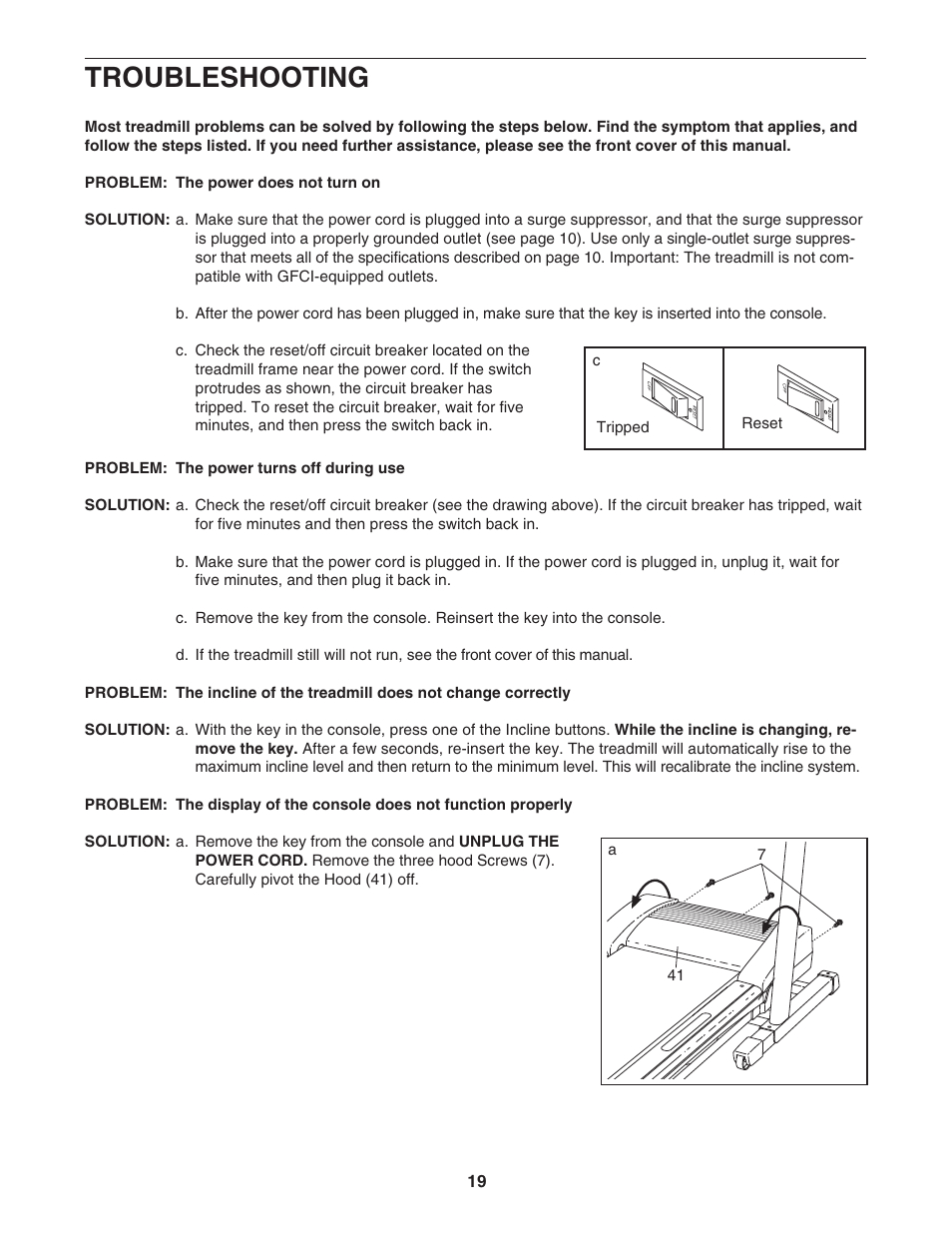 Troubleshooting | Healthrider PRO H500i HRTL71706.0 User Manual | Page 19 / 28