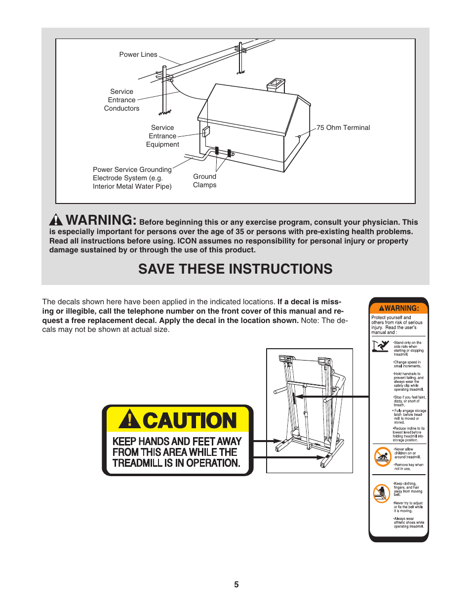 Warning, Save these instructions | Healthrider HRTL89406.2 User Manual | Page 5 / 36