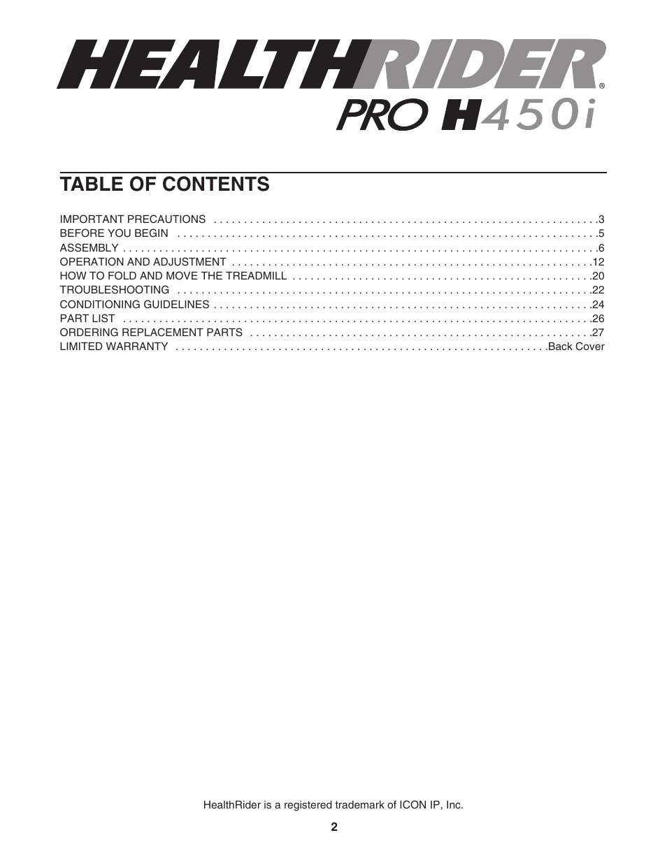 Healthrider HRTL61706.0 User Manual | Page 2 / 32