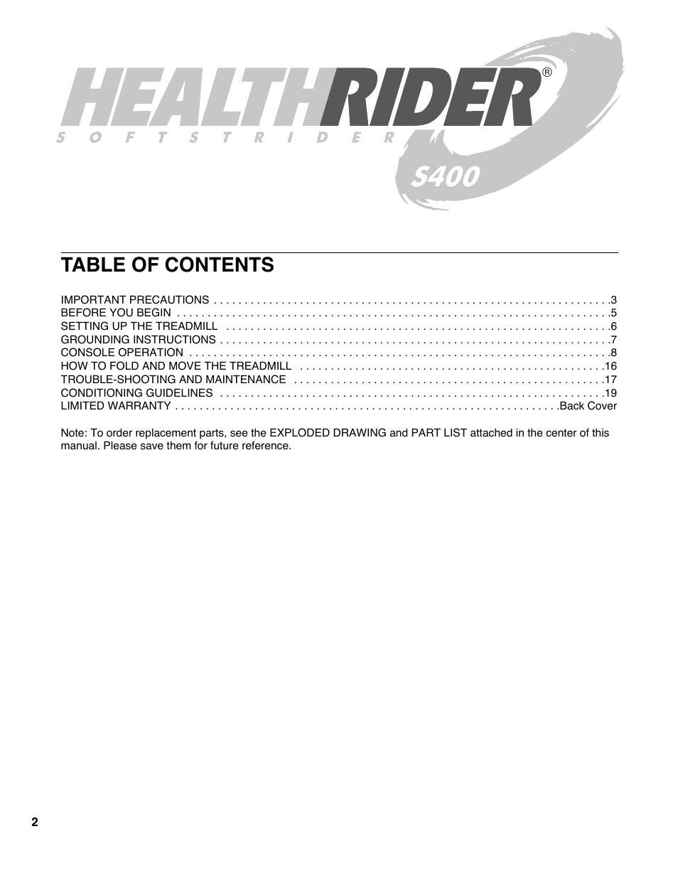 Healthrider HRTL10982 User Manual | Page 2 / 22