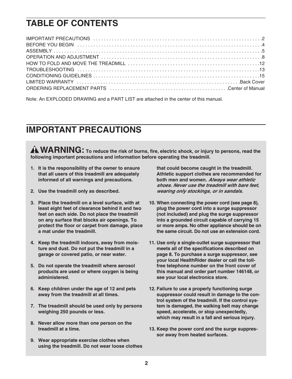 Healthrider HRTL34305.0 User Manual | Page 2 / 19