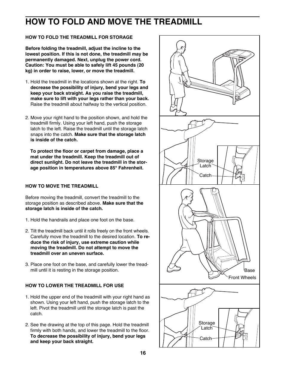 How to fold and move the treadmill | Healthrider 831.297872 User Manual | Page 16 / 22