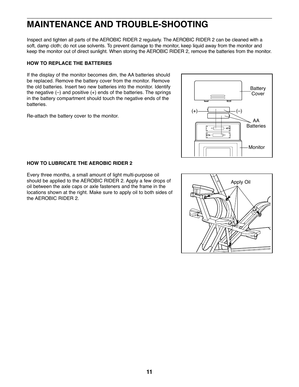 Maintenance and trouble-shooting | Healthrider HRCR28720 User Manual | Page 11 / 16