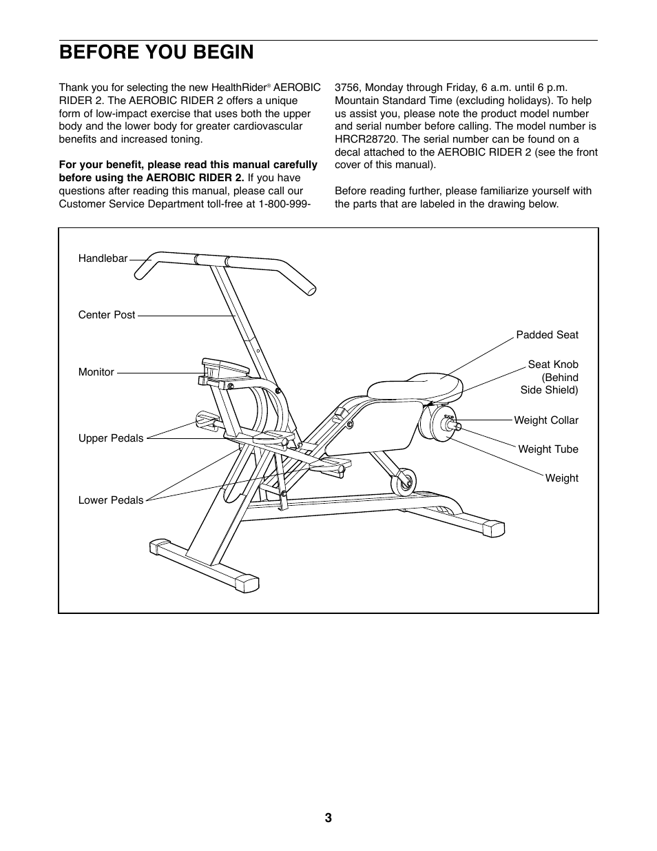 Before you begin | Healthrider HRCR28720 User Manual | Page 3 / 16