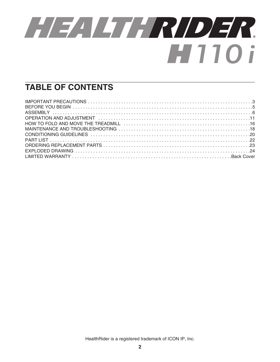 Healthrider HRTL34306.1 User Manual | Page 2 / 28