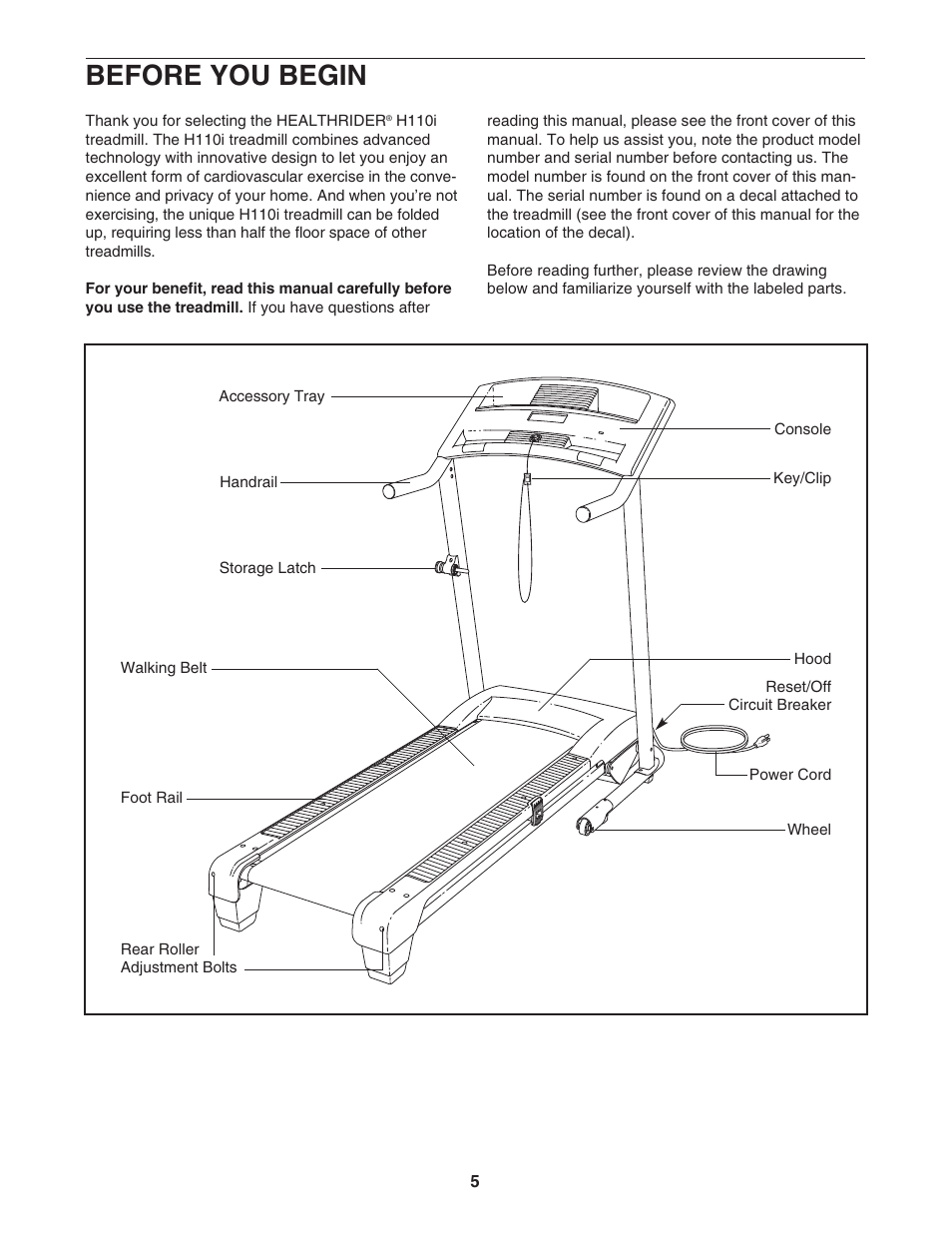 Before you begin | Healthrider HRTL34306.1 User Manual | Page 5 / 28