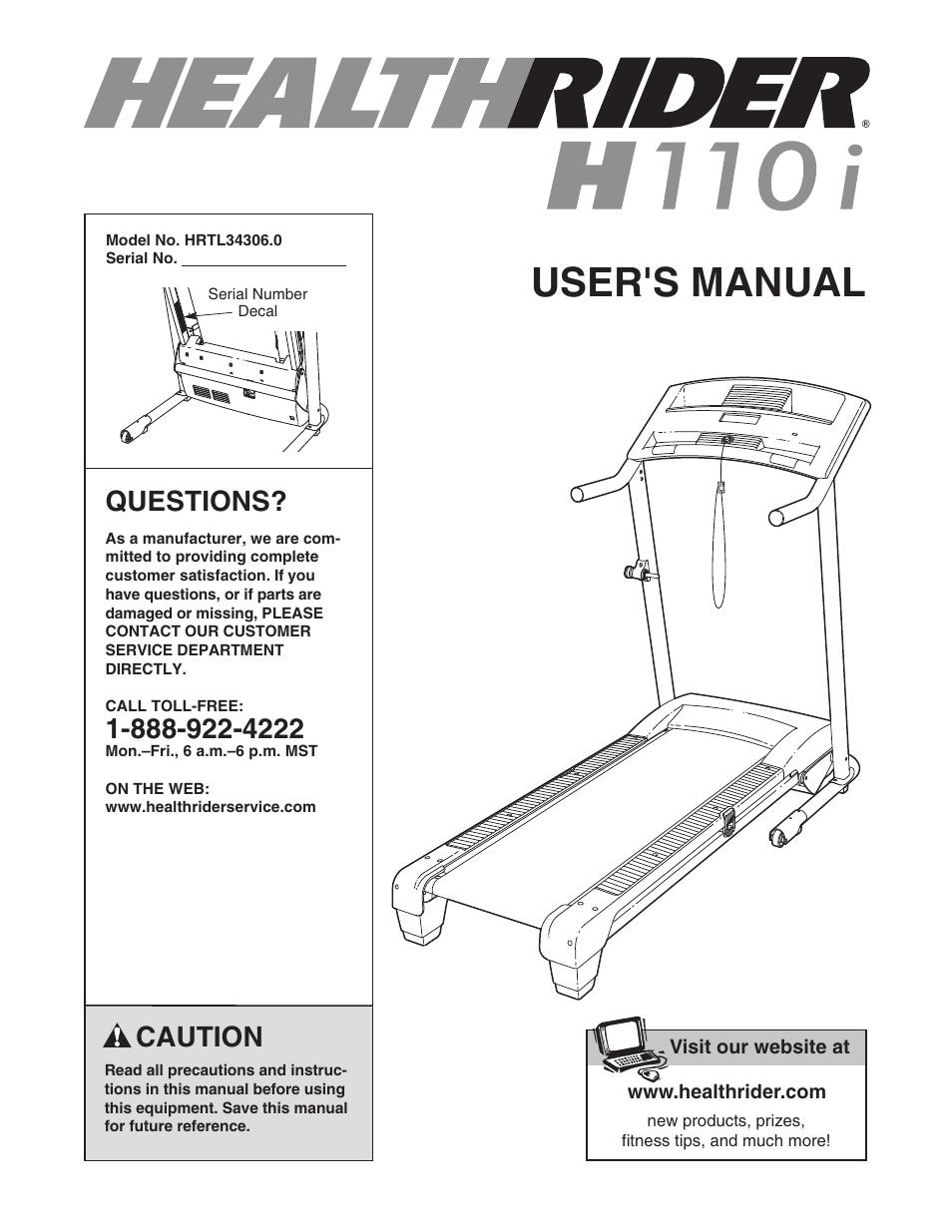 Healthrider H110i HRTL34306.0 User Manual | 28 pages