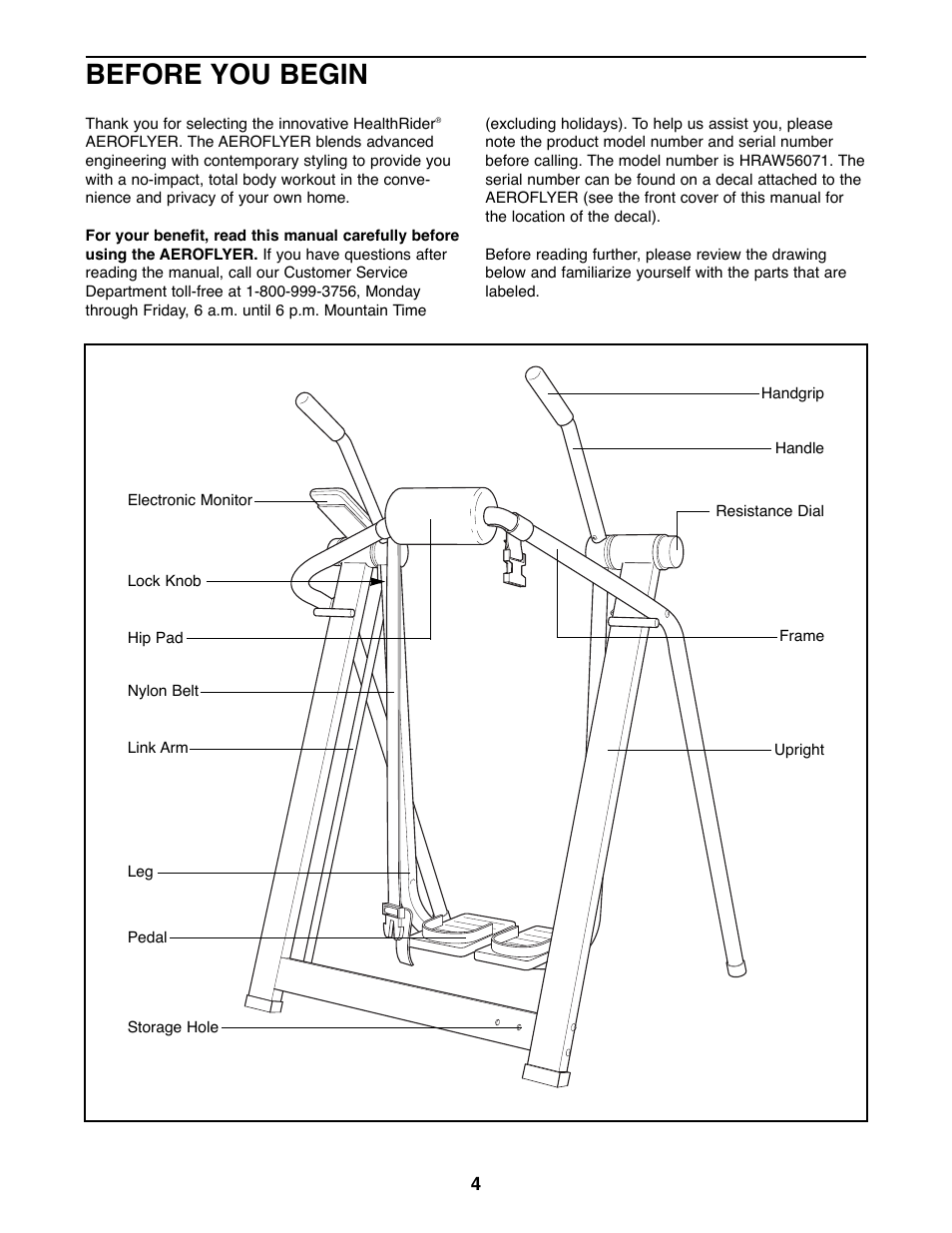 Before you begin | Healthrider HRAW56071 User Manual | Page 4 / 16