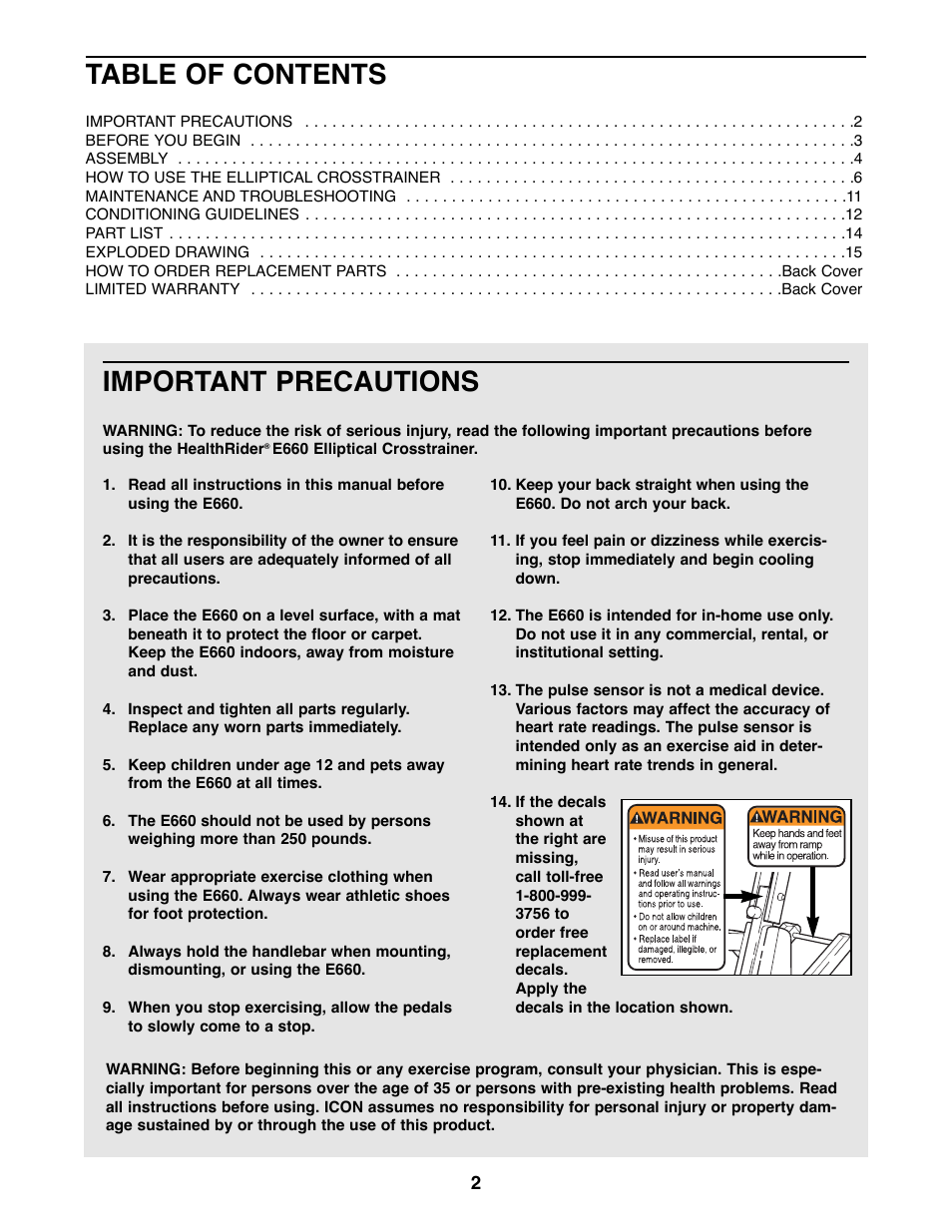 Healthrider HREL09980 User Manual | Page 2 / 16