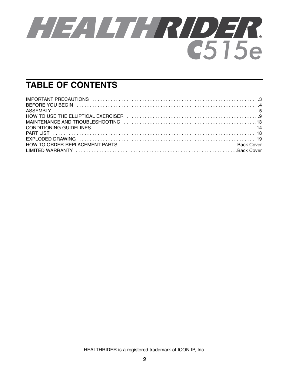 Healthrider C515e HREL3006.1 User Manual | Page 2 / 20