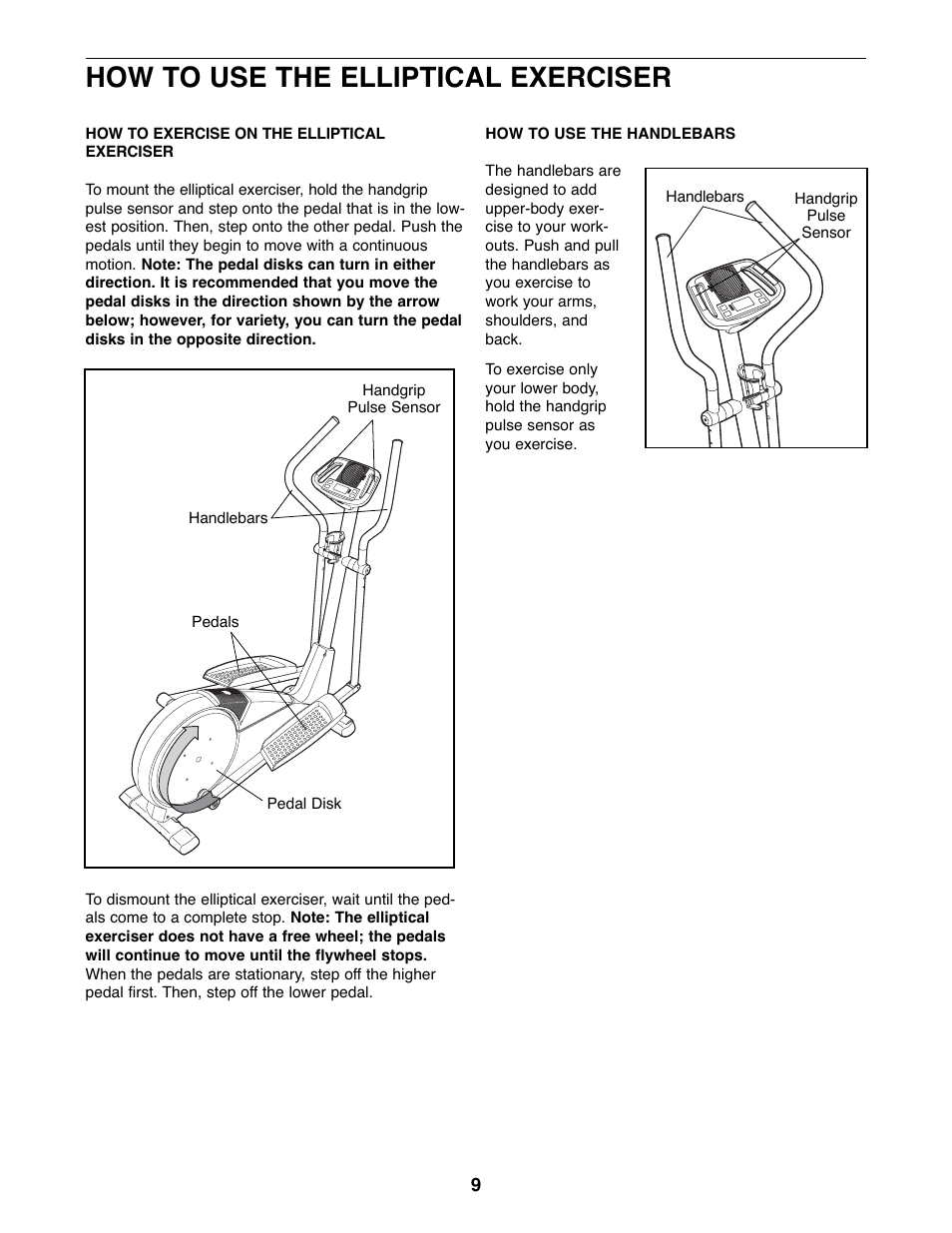 How to use the elliptical exerciser | Healthrider C515e HREL3006.1 User Manual | Page 9 / 20