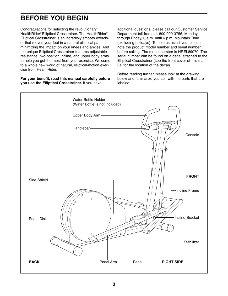 Before you begin | Healthrider HREL89070 User Manual | Page 3 / 16