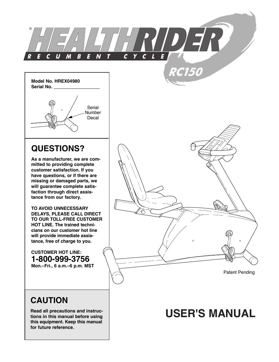 Healthrider RC150 HREX04980 User Manual | 16 pages