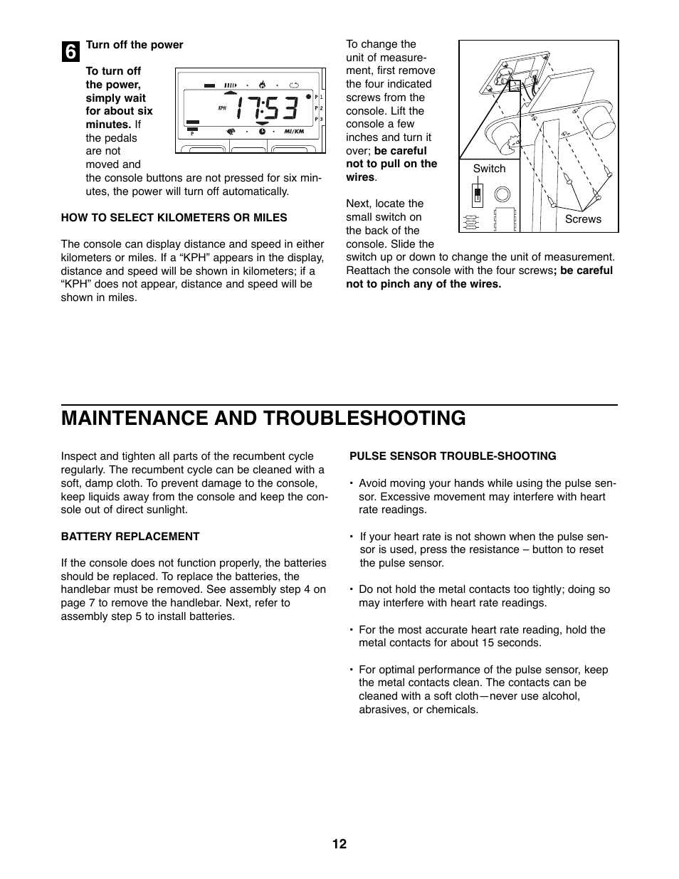 Maintenance and troubleshooting | Healthrider RC150 HREX04980 User Manual | Page 12 / 16