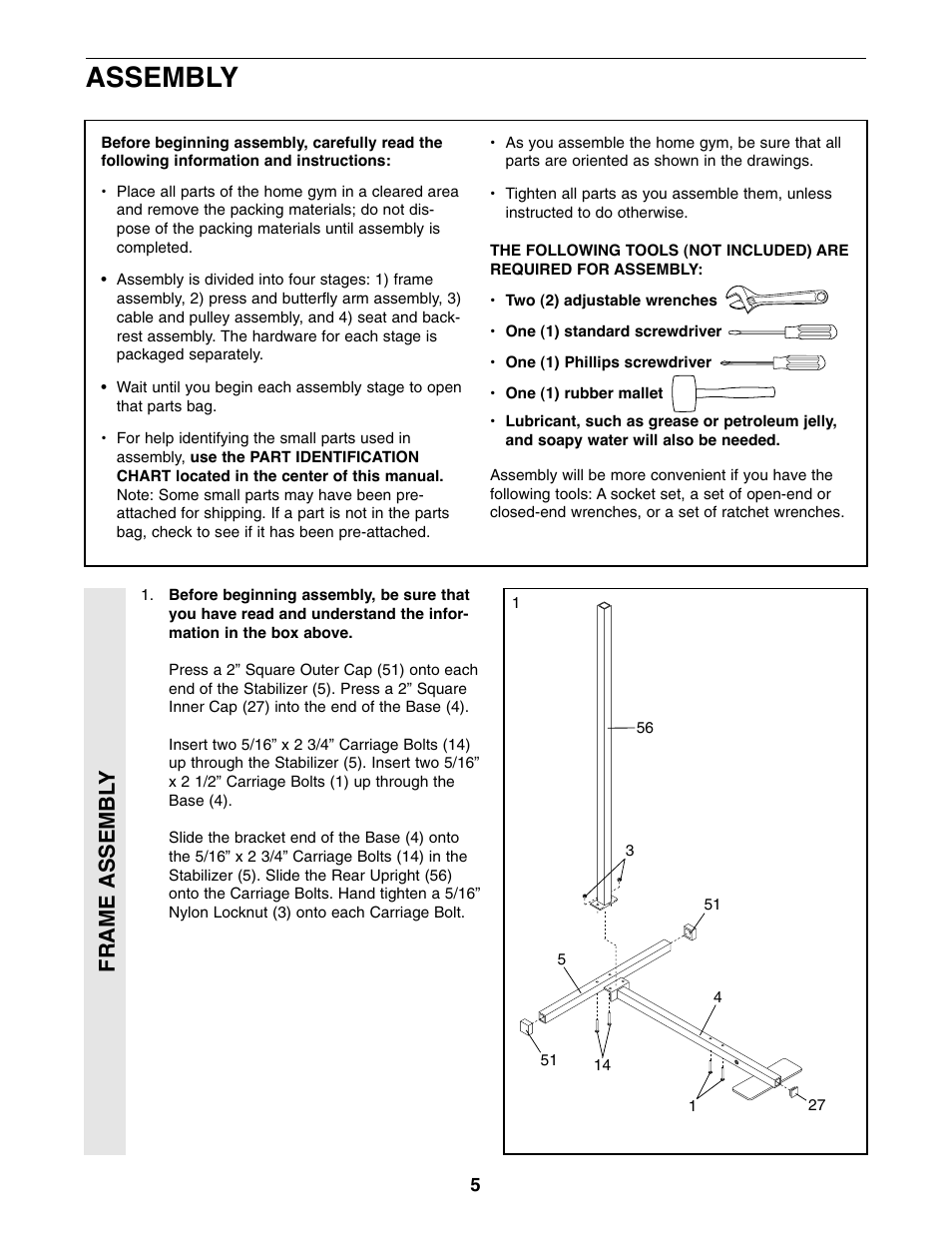 Assembly, Frame assembl y | Healthrider 831.159710 User Manual | Page 5 / 25
