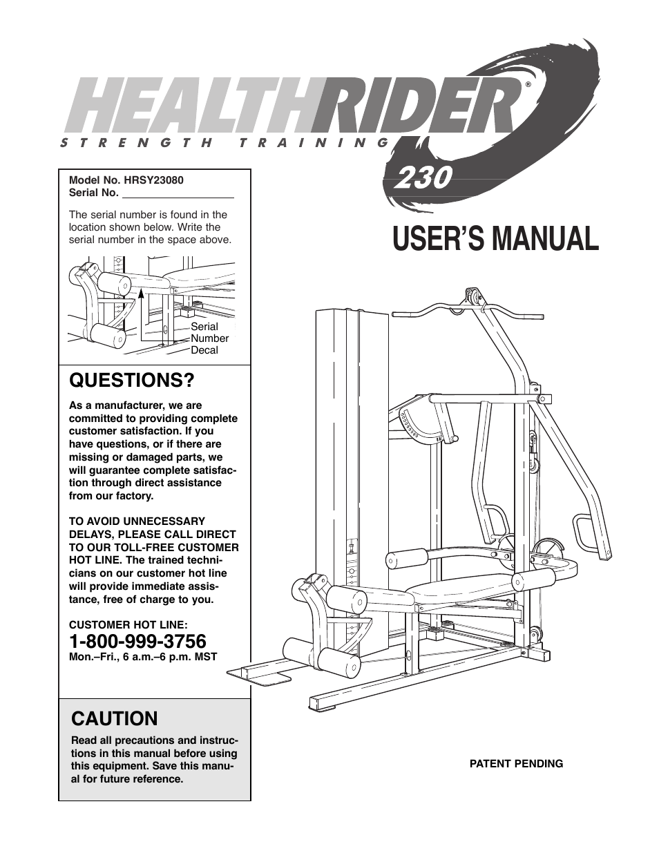 Healthrider HRSY23080 User Manual | 29 pages