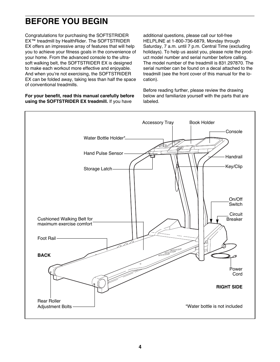 Before you begin | Healthrider 831.297870 User Manual | Page 4 / 22