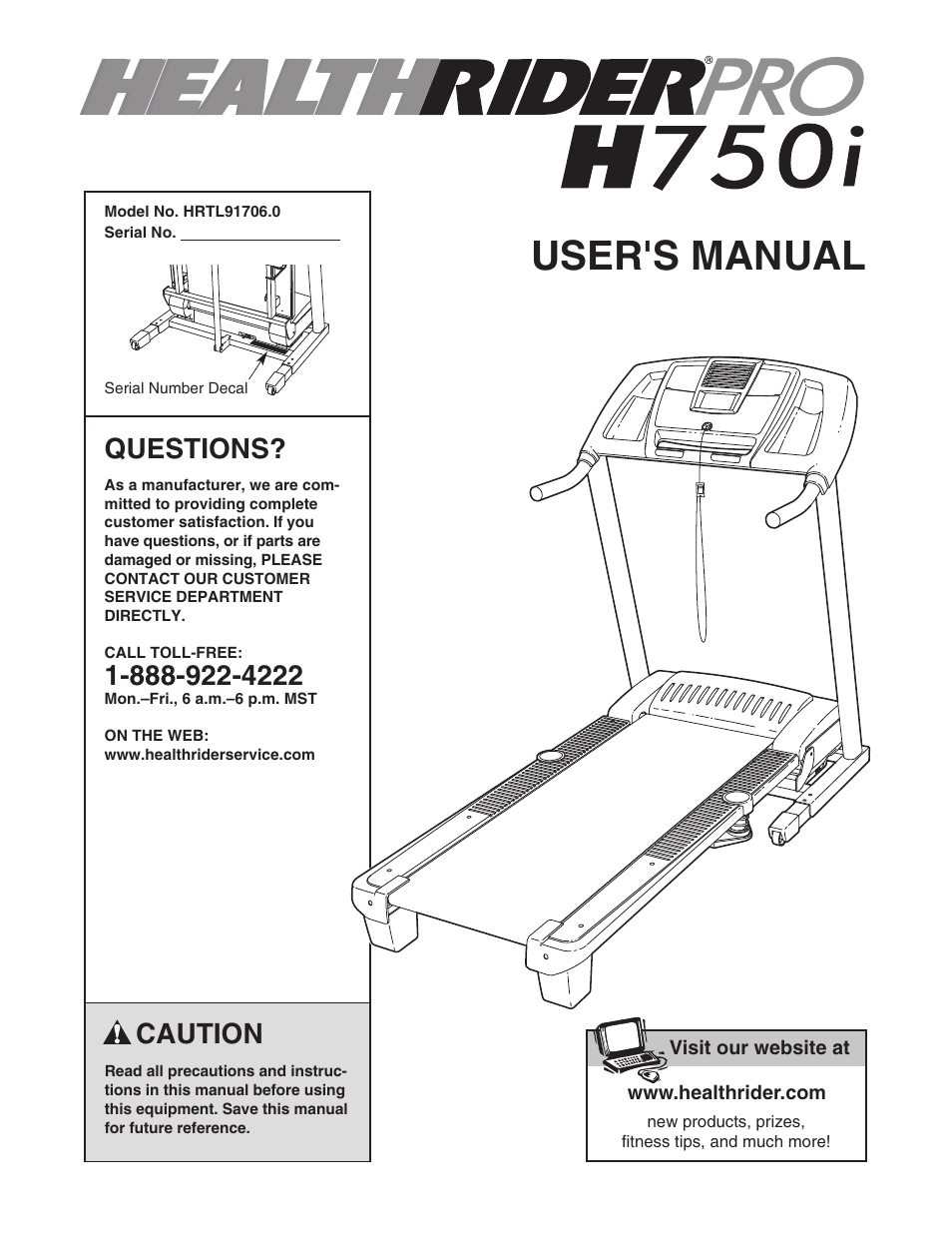 Healthrider PRO H750i Treadmill HRTL91706.0 User Manual | 28 pages