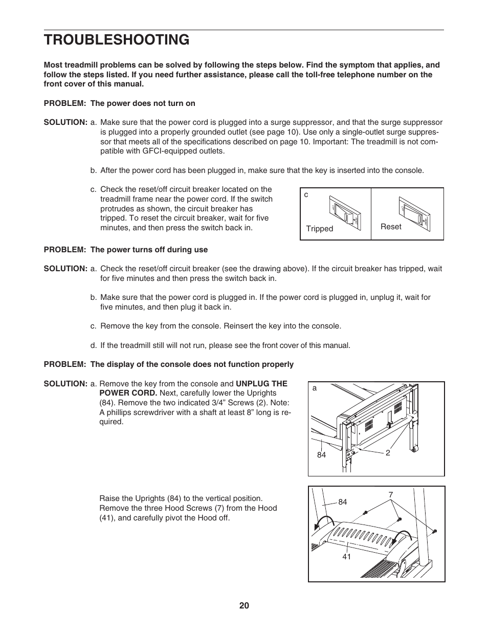 Troubleshooting | Healthrider PRO H750i Treadmill HRTL91706.0 User Manual | Page 20 / 28