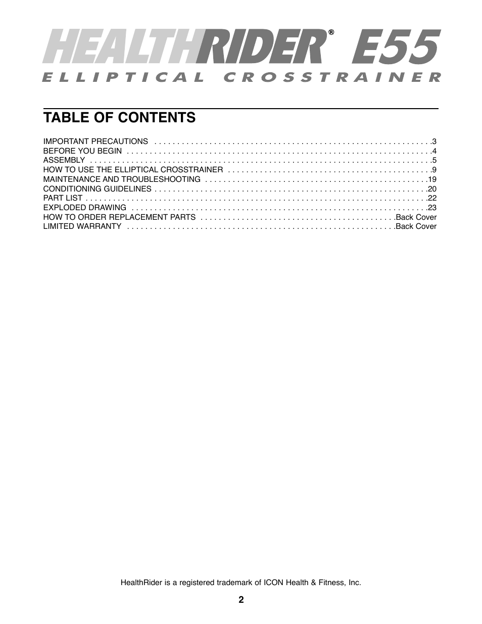 Healthrider HREL50020 User Manual | Page 2 / 24