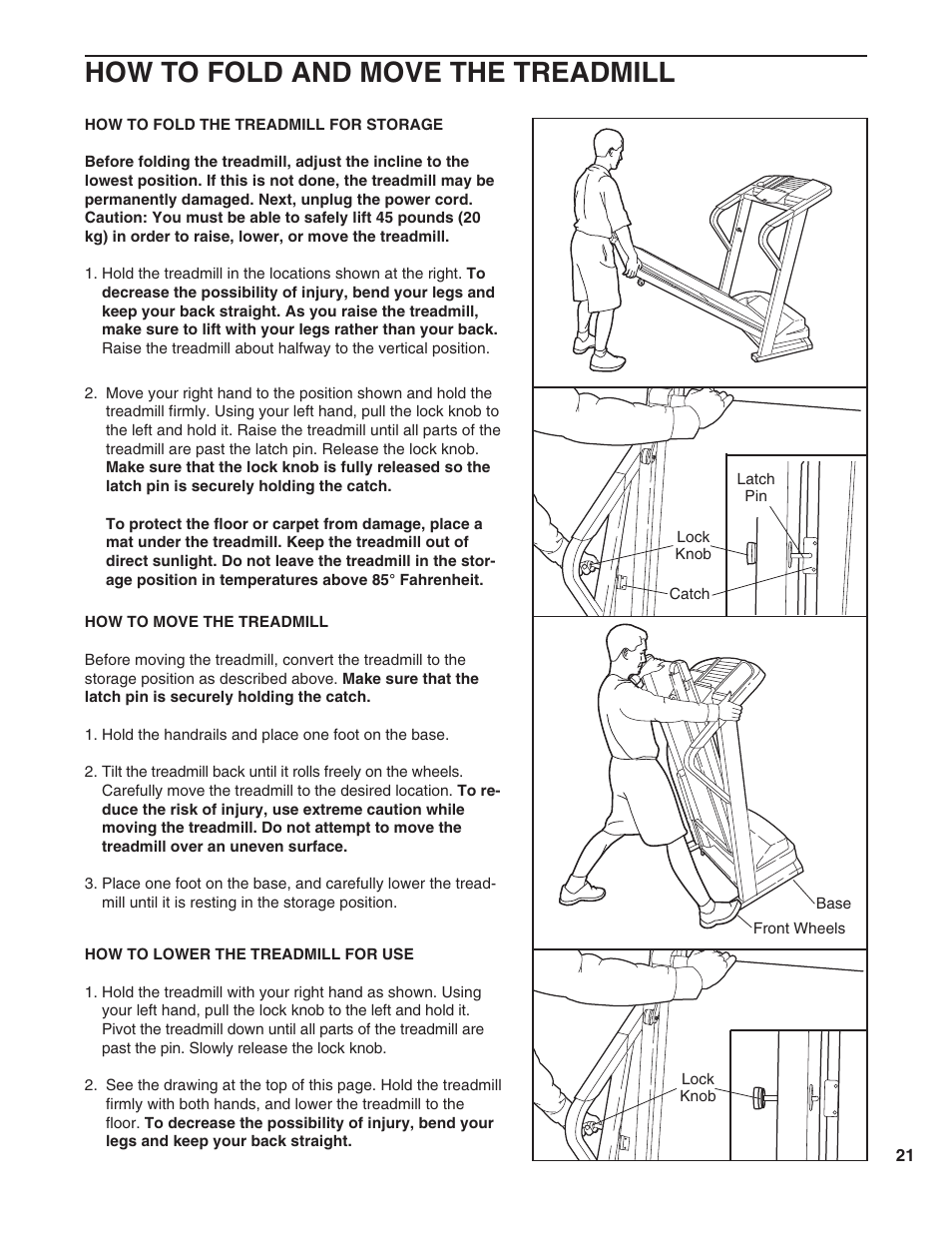 How to fold and move the treadmill | Healthrider HRTL09990 User Manual | Page 21 / 30