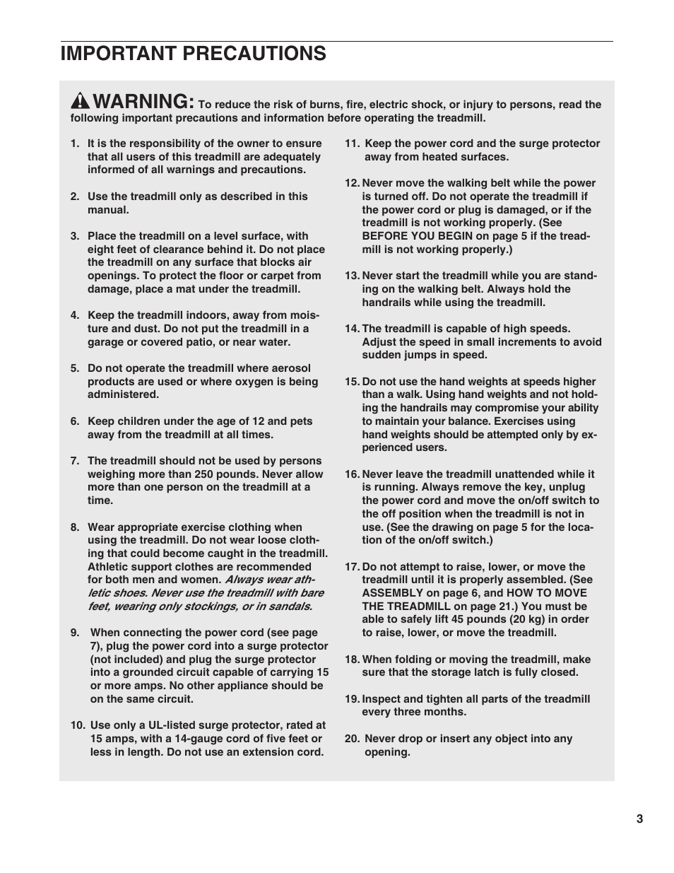 Warning, Important precautions | Healthrider HRTL09990 User Manual | Page 3 / 30