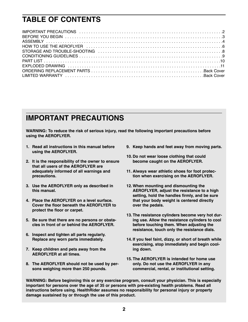 Healthrider HRAW75070 User Manual | Page 2 / 12