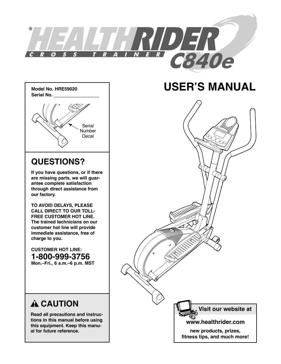 Healthrider C840e HRE59020 User Manual | 24 pages