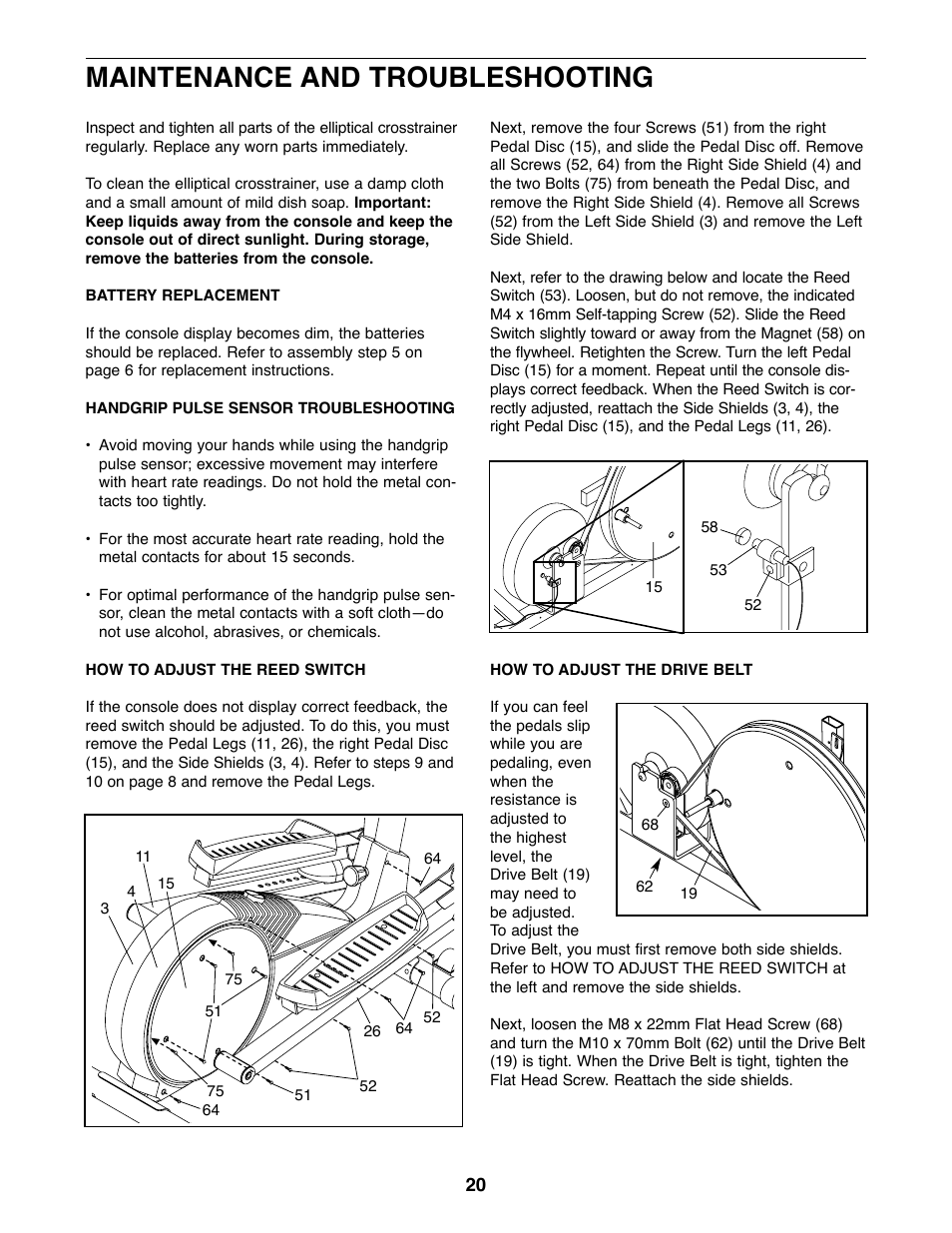 Maintenance and troubleshooting | Healthrider C840e HRE59020 User Manual | Page 20 / 24