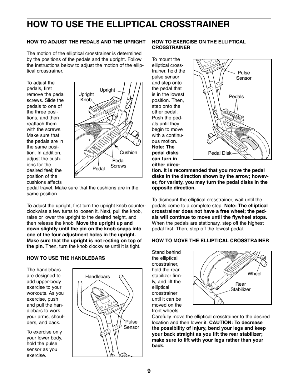 How to use the elliptical crosstrainer | Healthrider C840e HRE59020 User Manual | Page 9 / 24