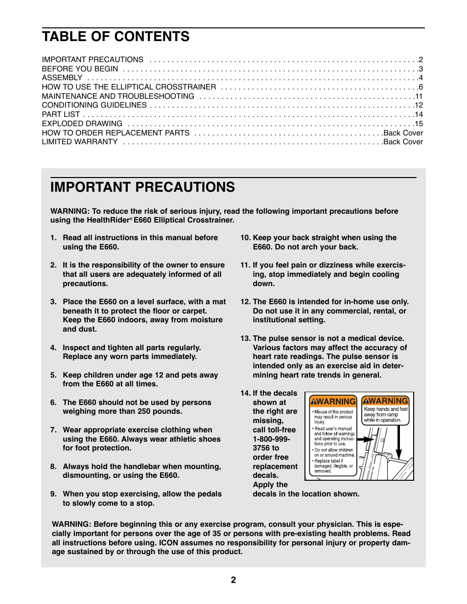 Healthrider HREL09983 User Manual | Page 2 / 16
