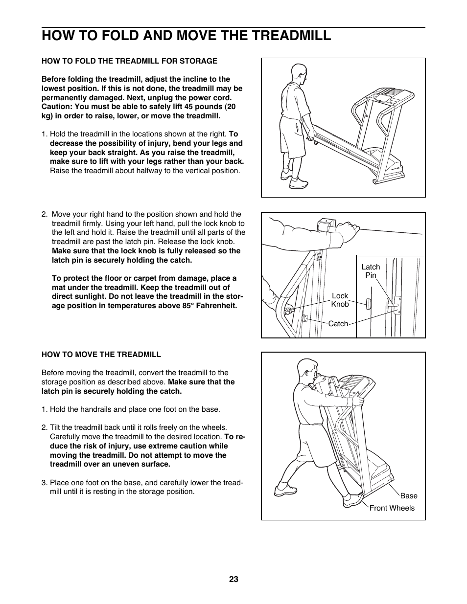 How to fold and move the treadmill | Healthrider HRTL16992 User Manual | Page 23 / 34