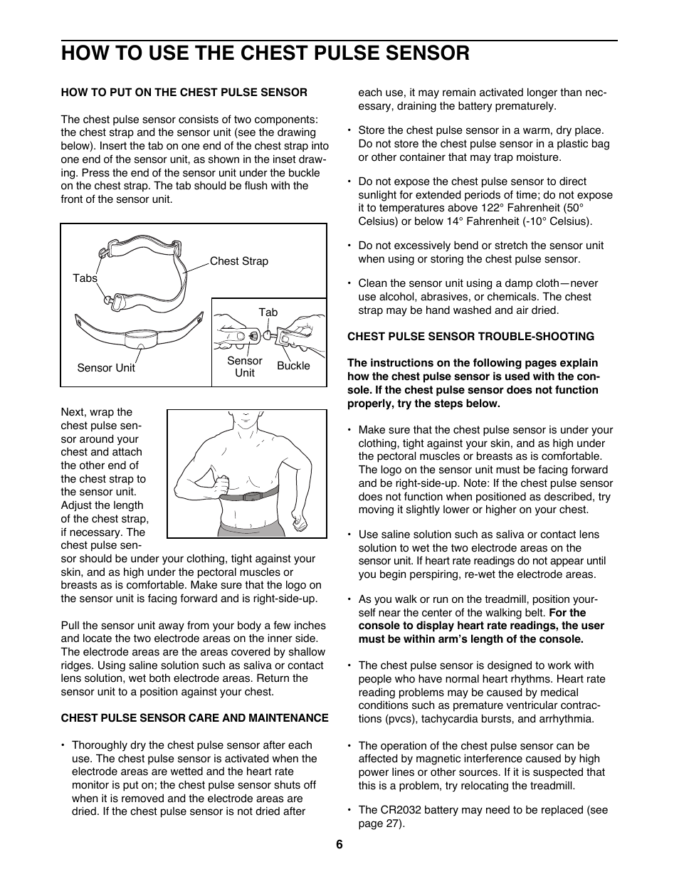 How to use the chest pulse sensor | Healthrider HRTL16992 User Manual | Page 6 / 34