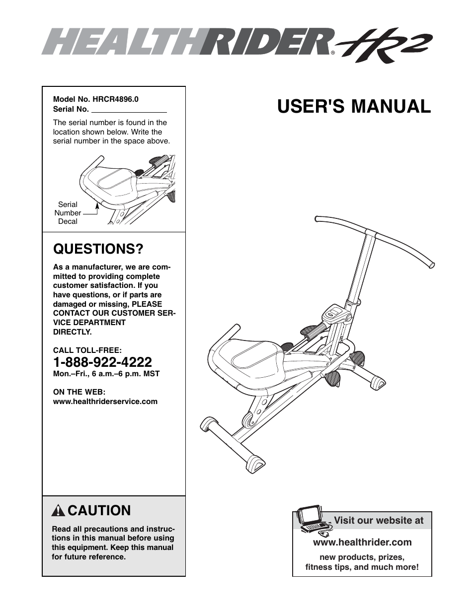 Healthrider HRCR4896.0 User Manual | 16 pages
