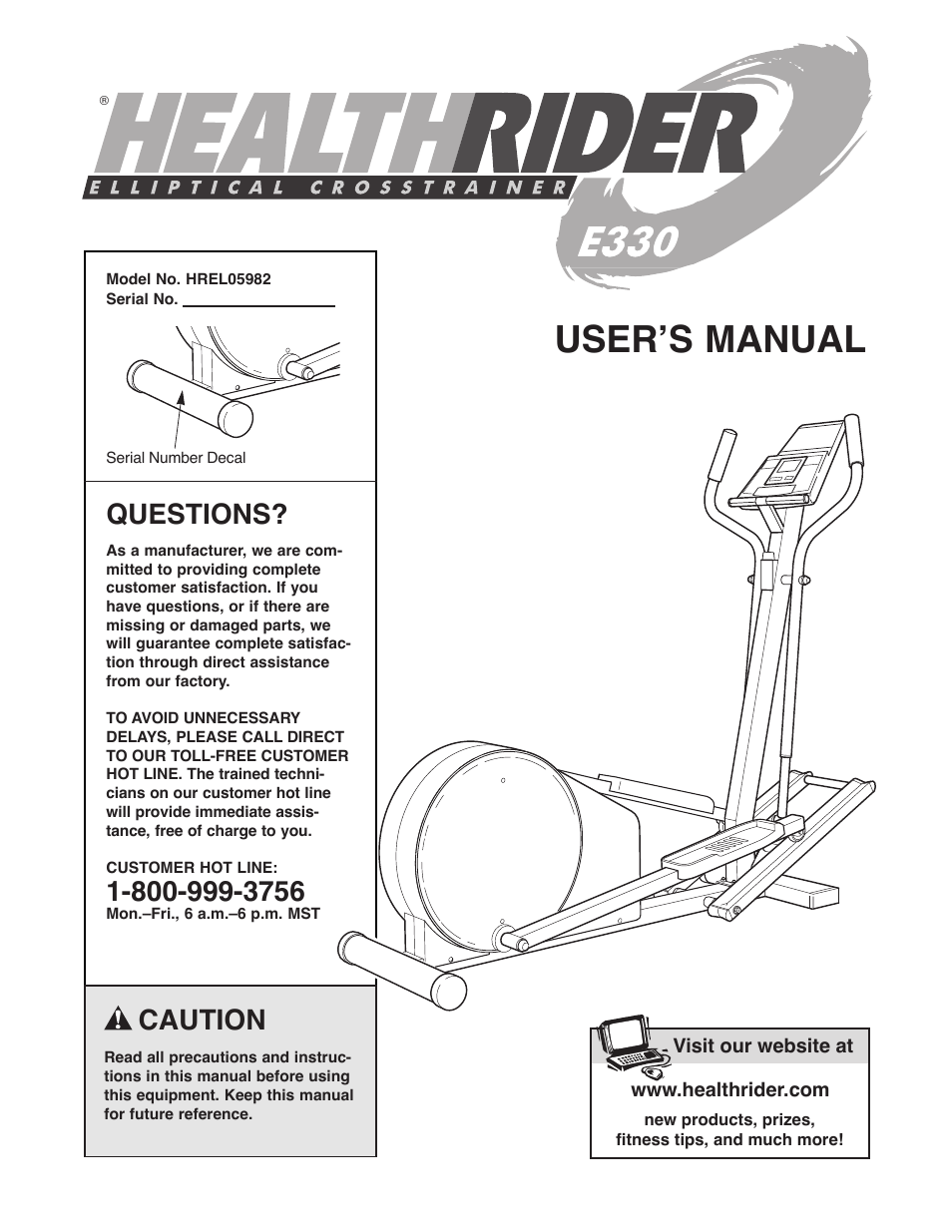 Healthrider E330 HREL05982 User Manual | 16 pages