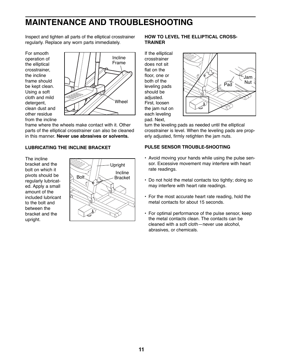 Maintenance and troubleshooting | Healthrider E330 HREL05982 User Manual | Page 11 / 16