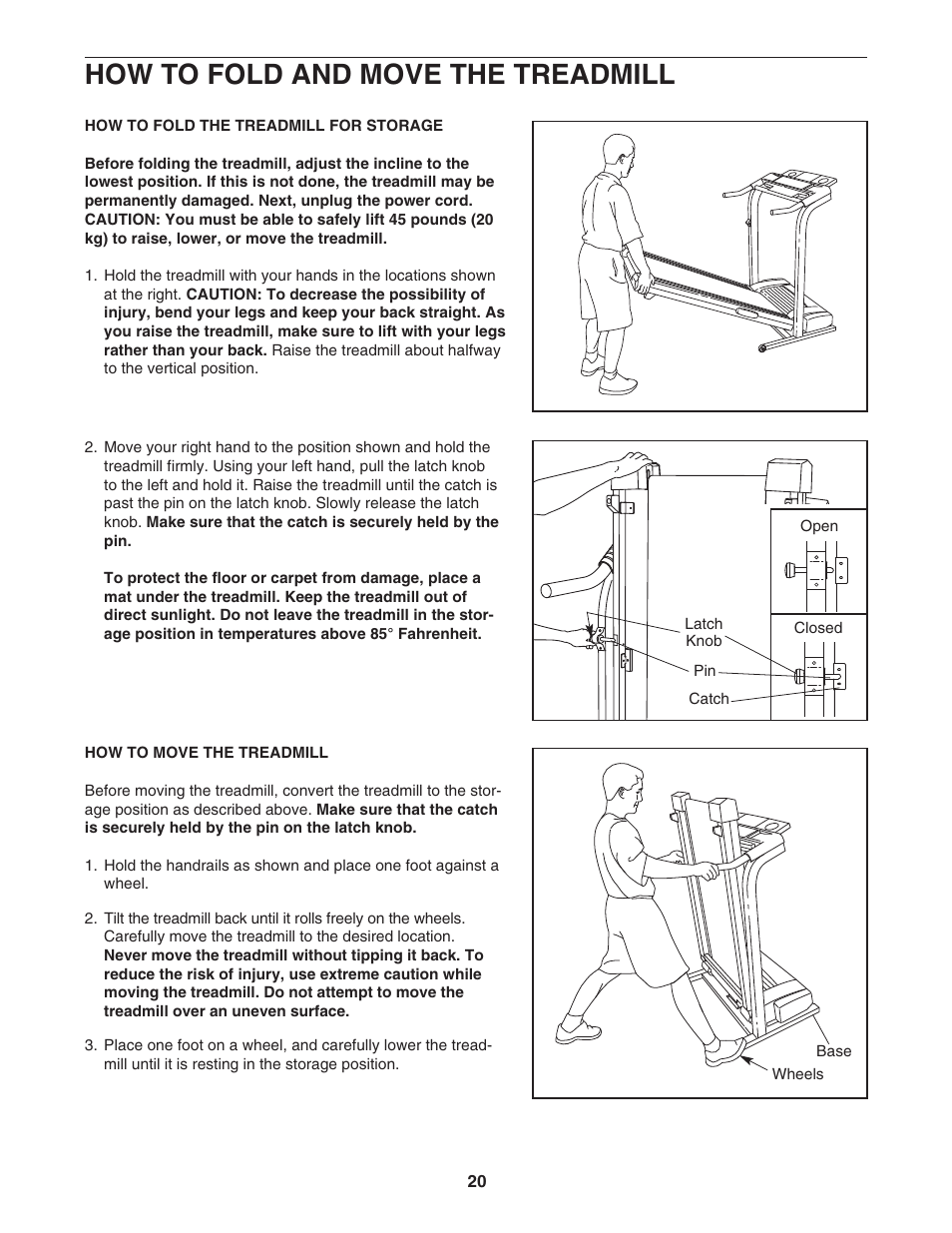 How to fold and move the treadmill | Healthrider HRTL39305.0 User Manual | Page 20 / 30