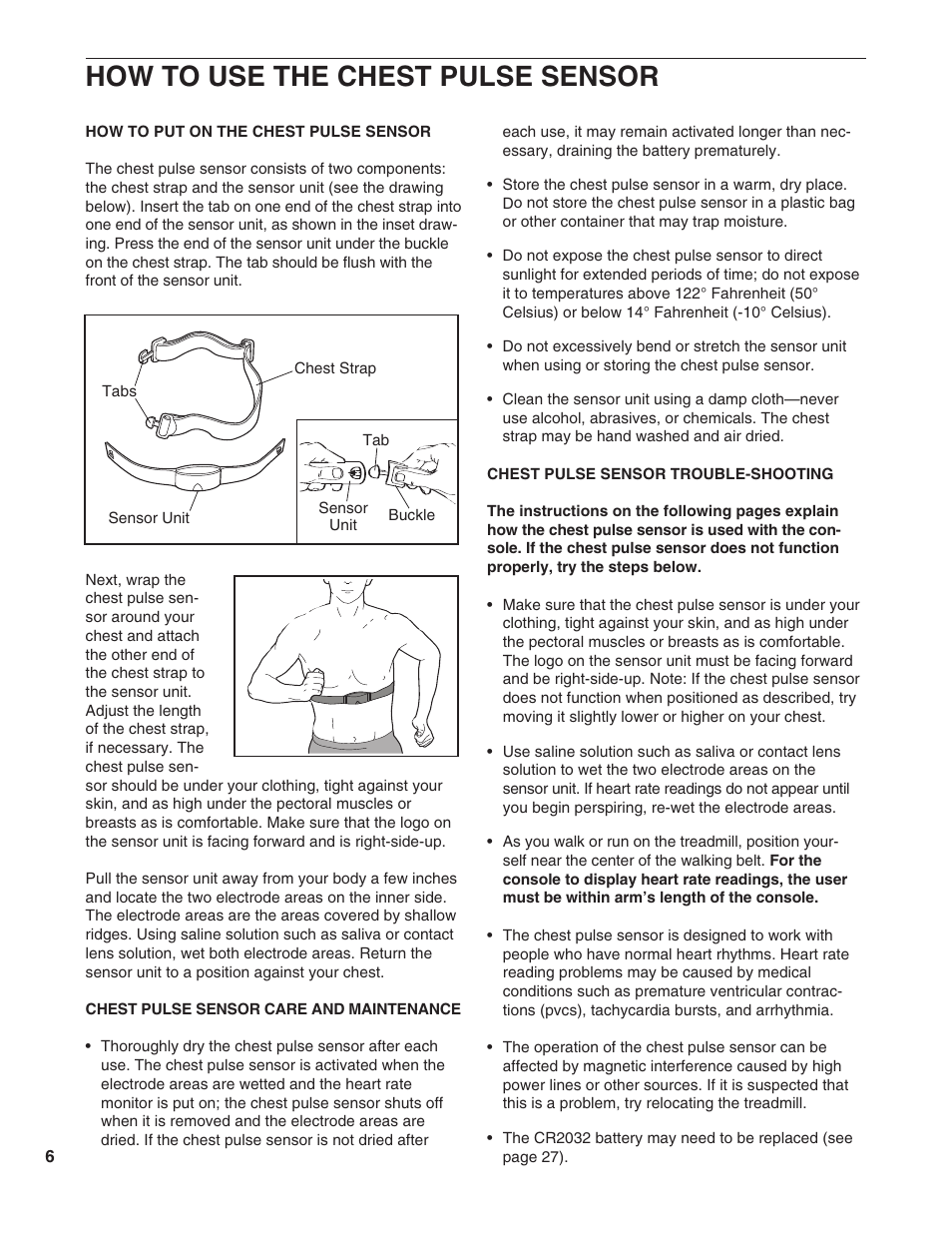 How to use the chest pulse sensor | Healthrider HRTL1299 User Manual | Page 6 / 34