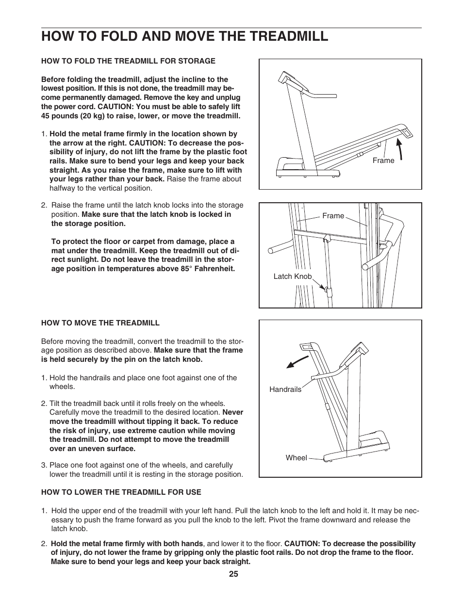 How to fold and move the treadmill | Healthrider HRTL89406.0 User Manual | Page 25 / 36