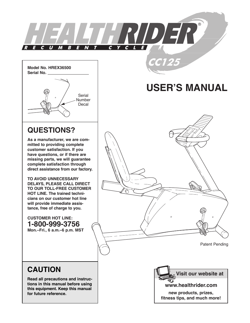 Healthrider HREX36500 User Manual | 16 pages