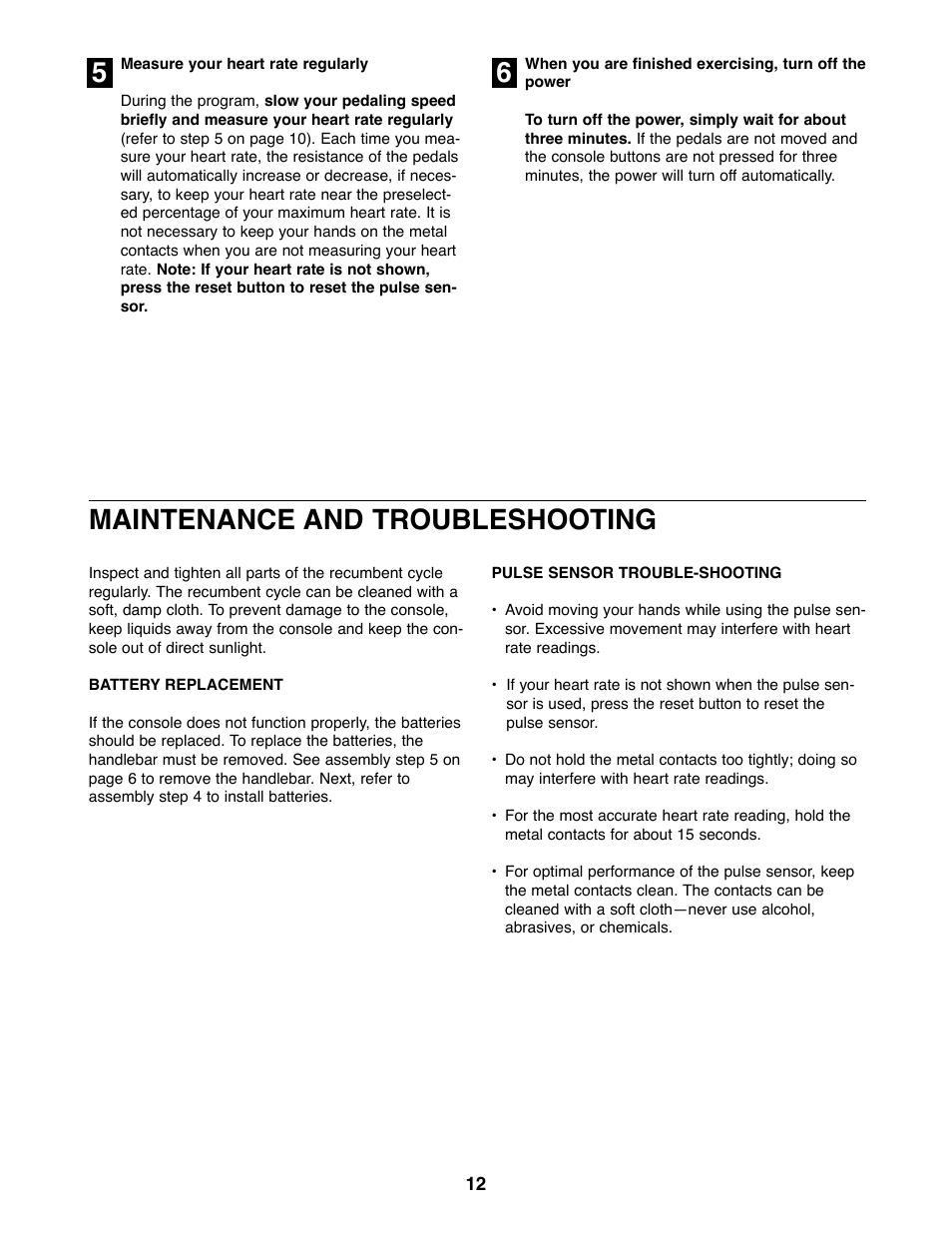 65 maintenance and troubleshooting | Healthrider HREX36500 User Manual | Page 12 / 16