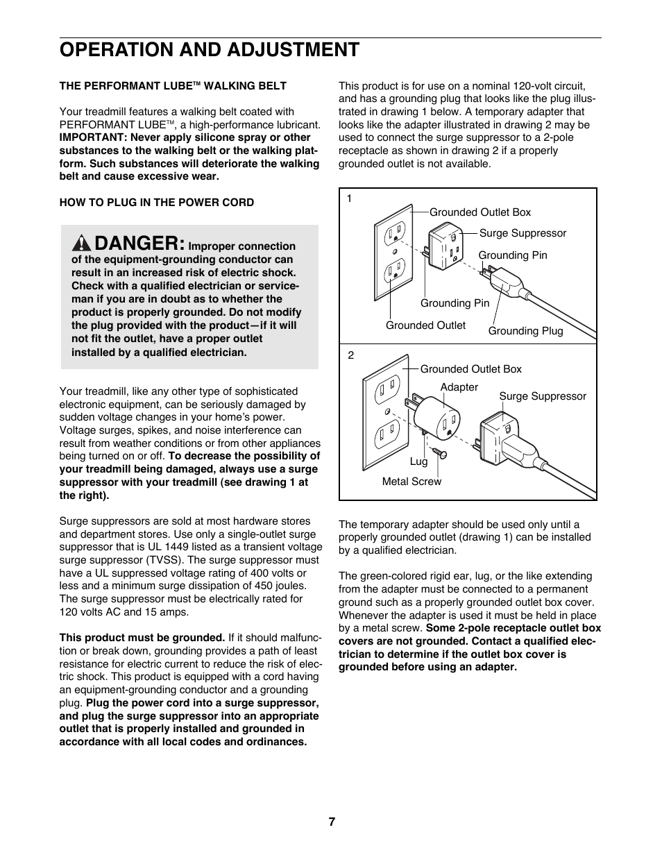 Operation and adjustment, Danger | Healthrider SOFT STRIDER EX 831.297871 User Manual | Page 7 / 22