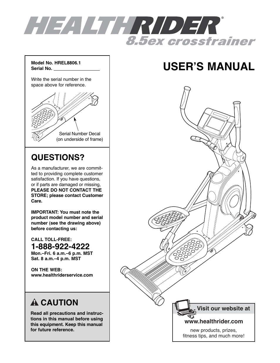 Healthrider 8.5ex Crosstrainer HREL8806.1 User Manual | 32 pages
