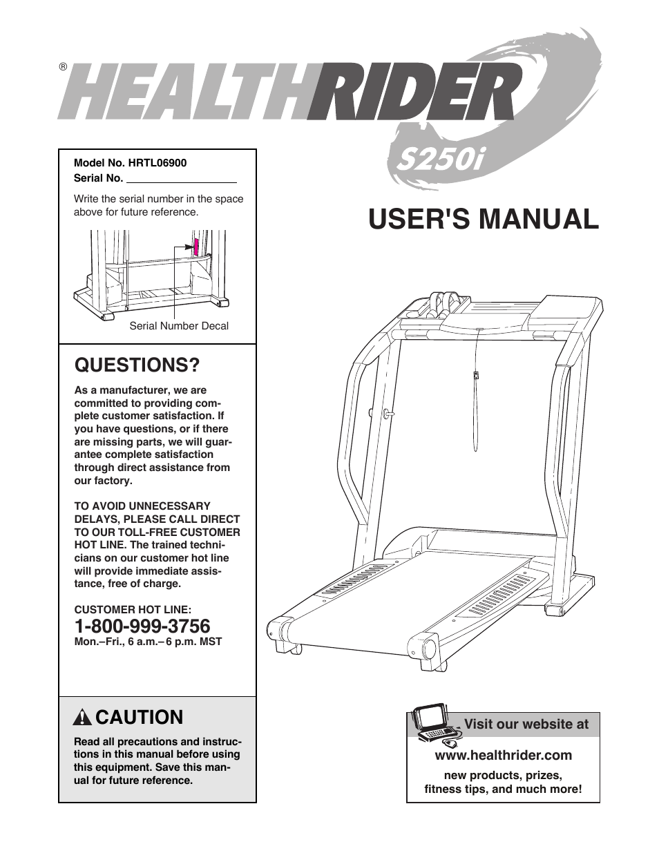 Healthrider S250i HRTL06900 User Manual | 30 pages