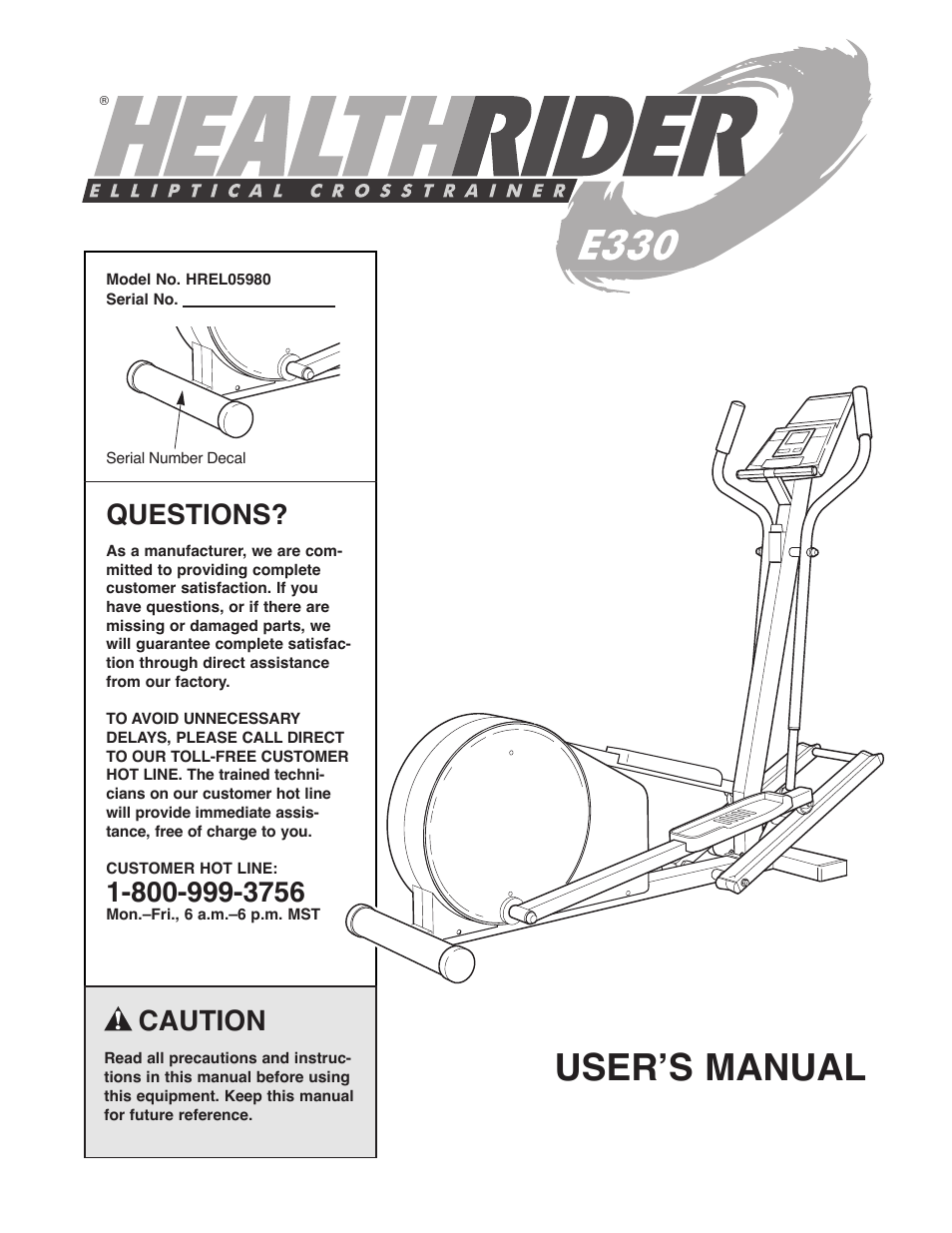 Healthrider HREL05980 User Manual | 16 pages