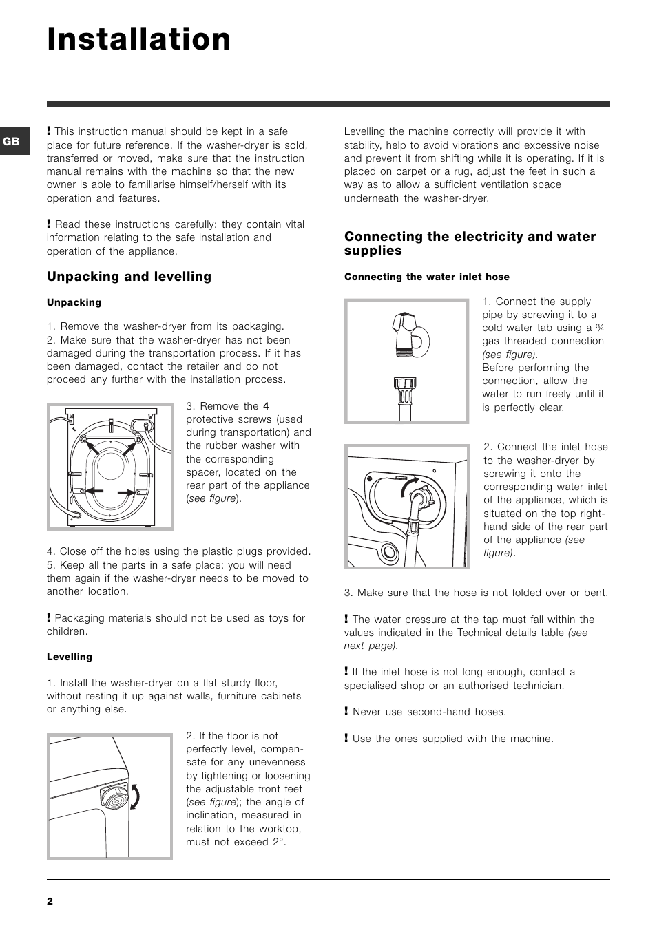 Installation | Indesit IWDC 7105 User Manual | Page 2 / 60