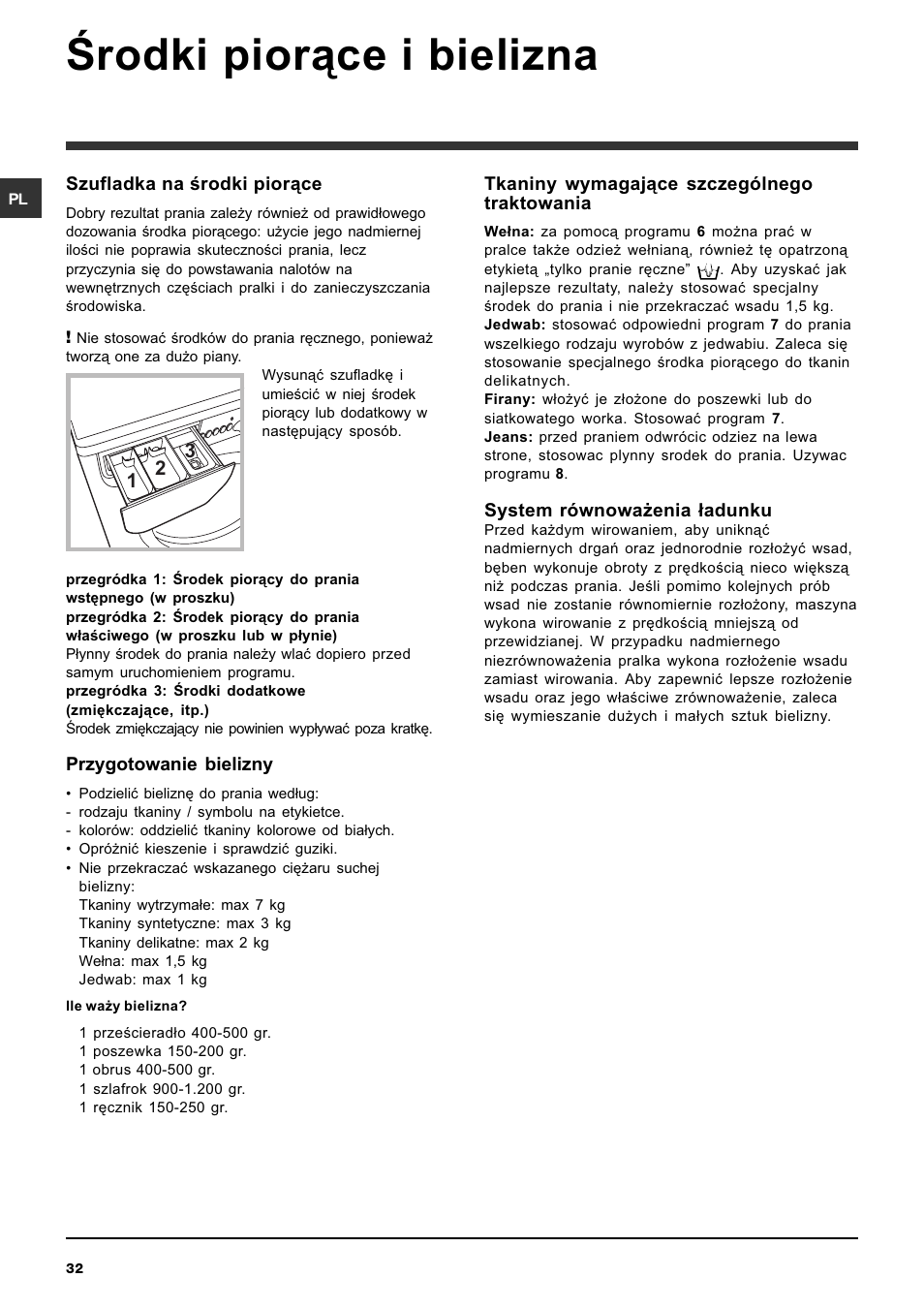 Rodki pior¹ce i bielizna | Indesit IWDC 7105 User Manual | Page 32 / 60