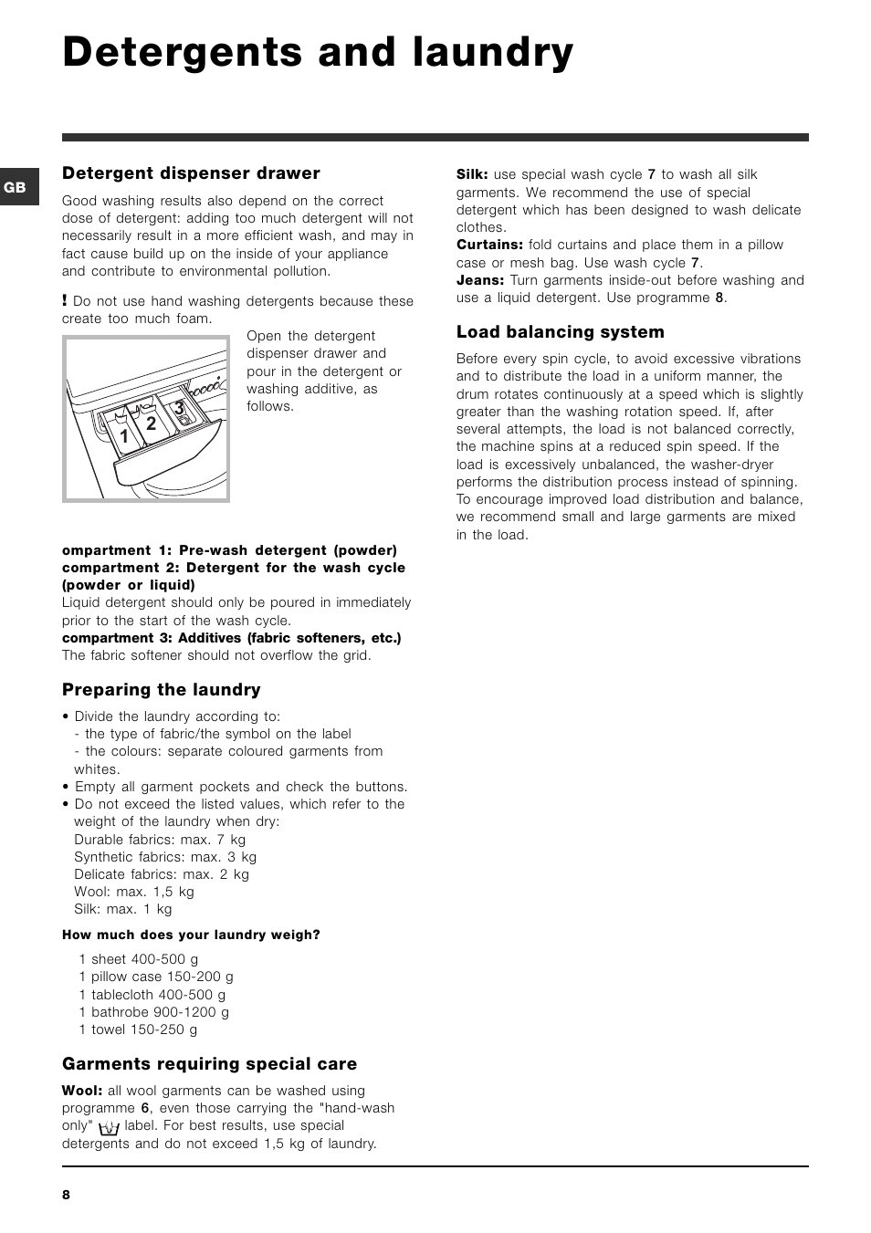 Detergents and laundry | Indesit IWDC 7105 User Manual | Page 8 / 60