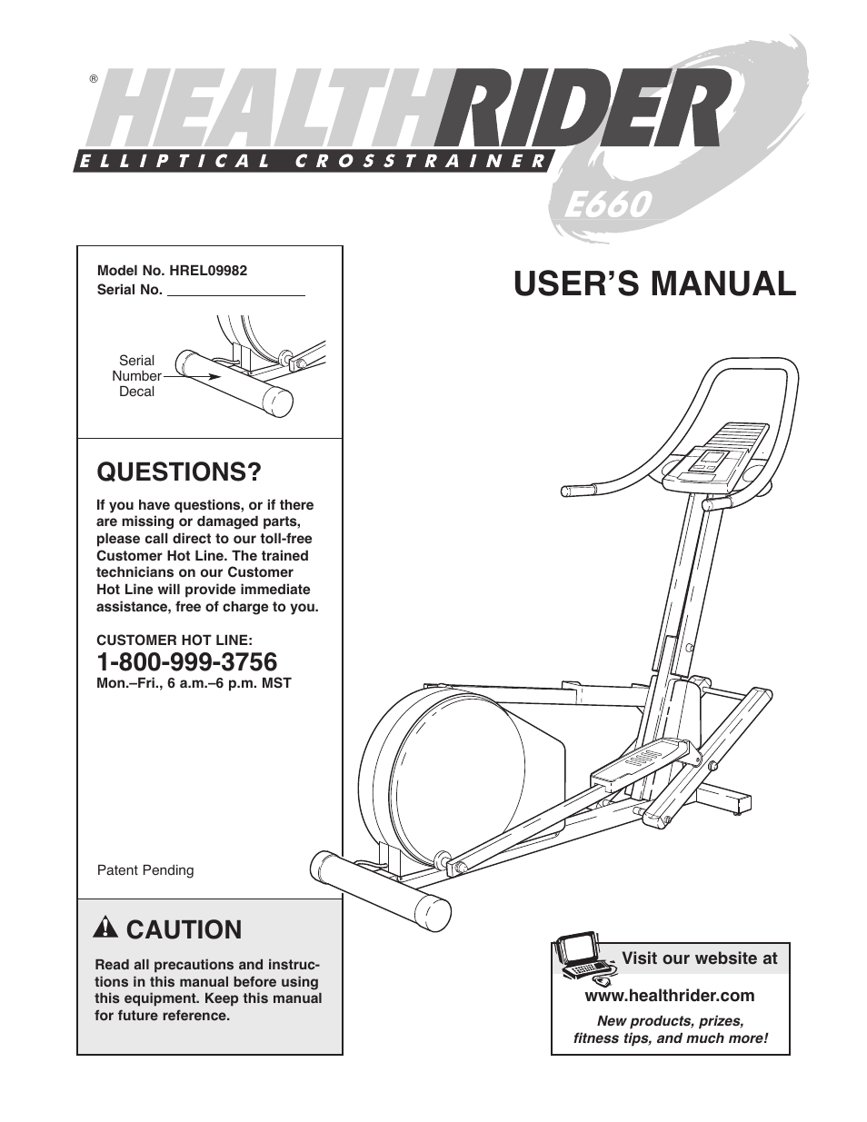Healthrider E660 HREL09982 User Manual | 16 pages
