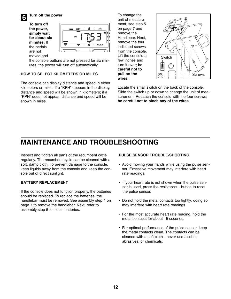 Maintenance and troubleshooting | Healthrider HREX04981 User Manual | Page 12 / 16